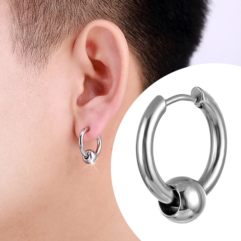 Steel Ball Earrings Stainless Steel Ear Hoops for Men and Women