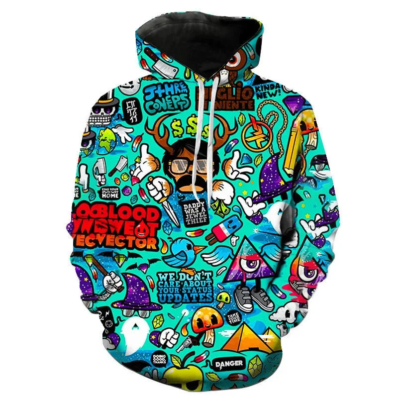 New Graffiti Hoodies 3D Printing Sweatshirt Funny Art Colorful Sportswear Casual Cool Long Sleeve Pullover Clothing High-quality