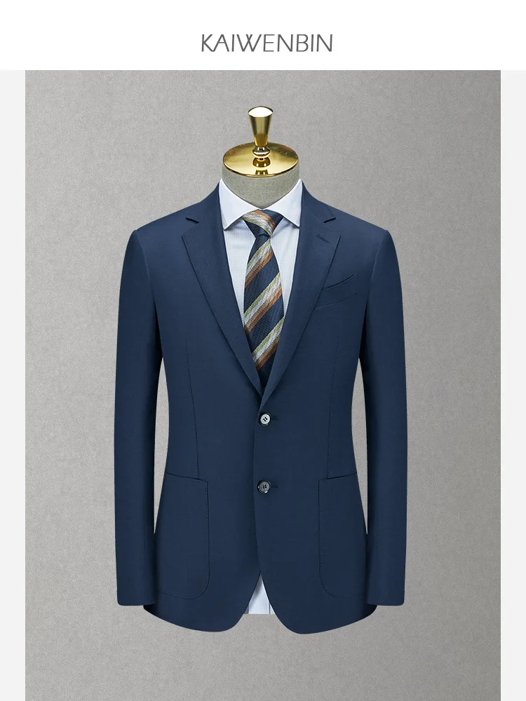 Men's Casual Blazer Wool Blue Light Luxury Half-Canvas Informal Suit Jacket Banquet Customizable
