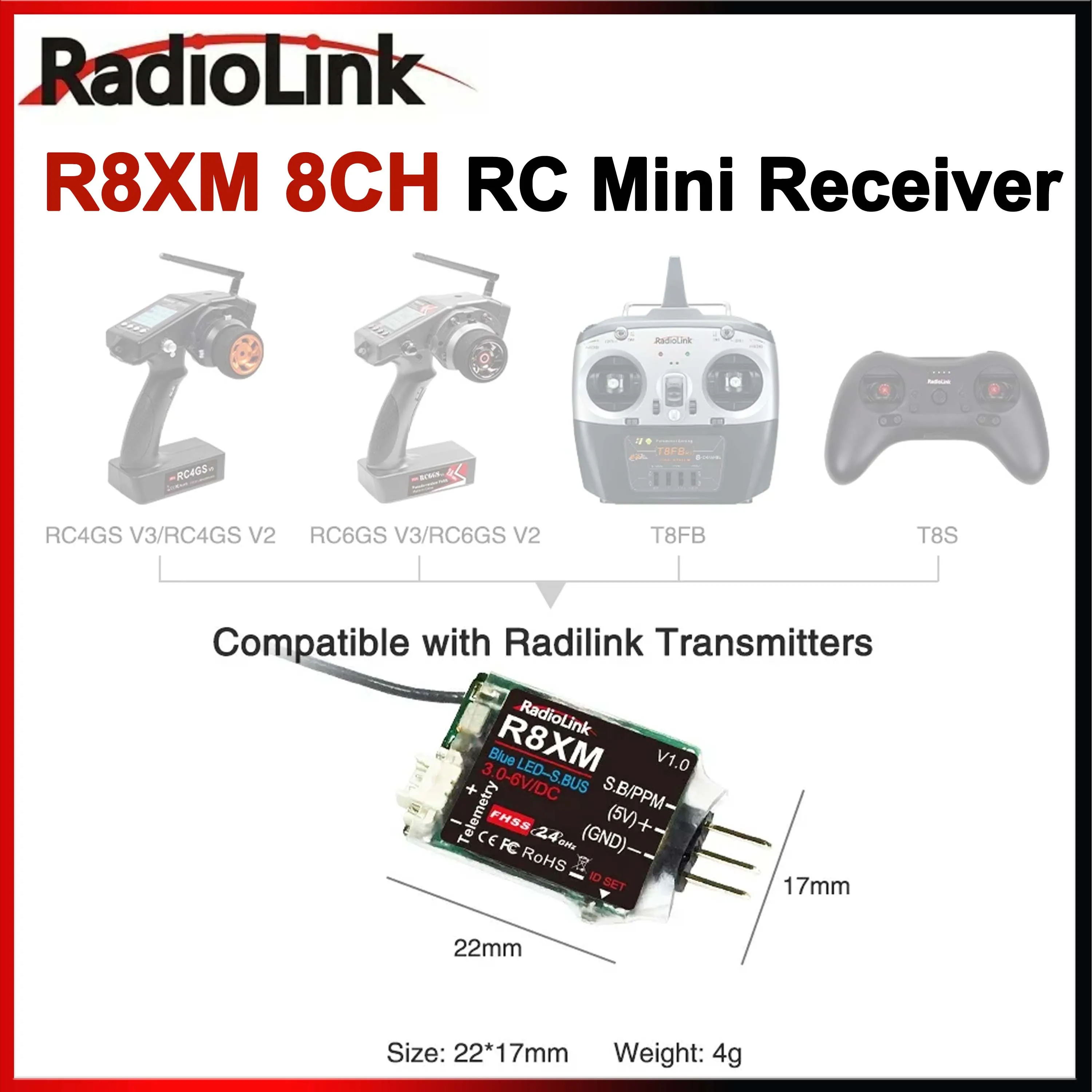 

Radiolink R8XM 8-канальный мини-приемник 2,4G, встроенный телеметрический автомобиль, напряжение 4000 метров, управление и расстояние телеметрии для RC4GS T8S