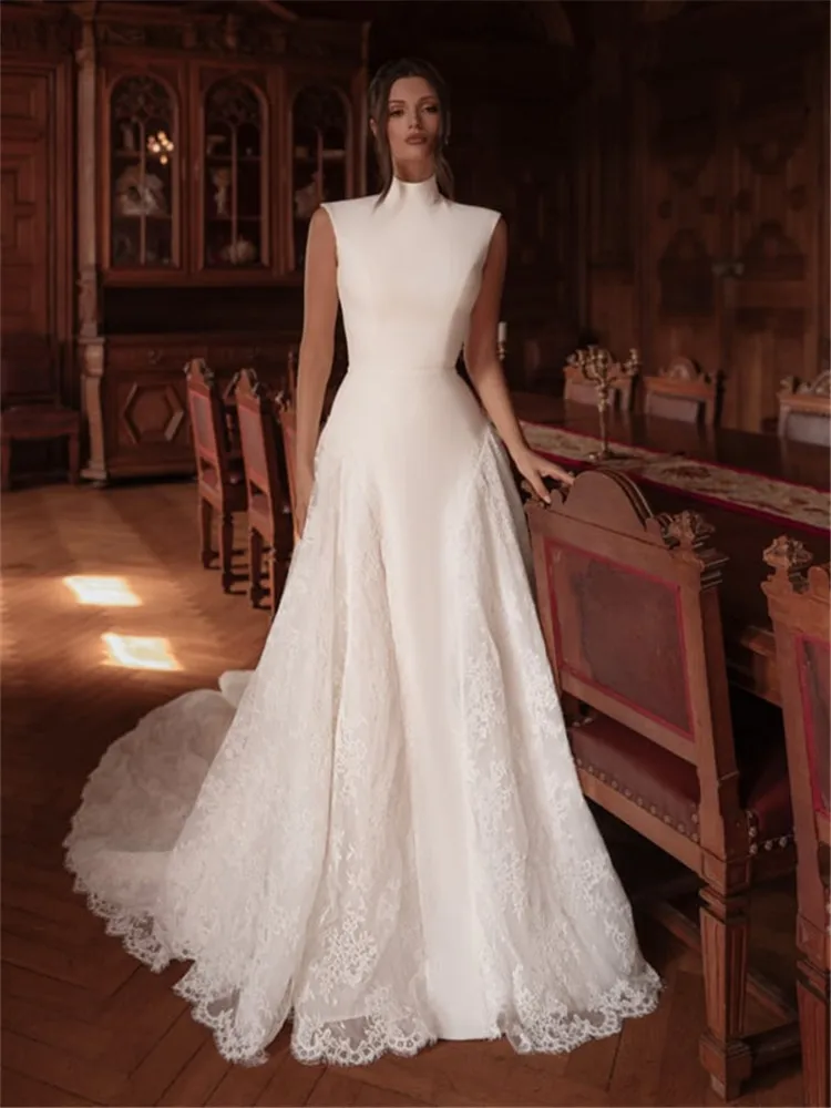 

Lace Wedding Dress Satin Vestido Branco Noiva Civil De Novia Minimalista Elegante Vestidos Dresses Hochzeitskleid Damen Bridal