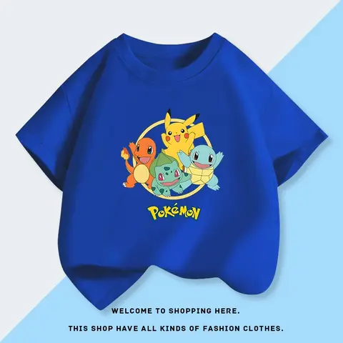 2025 Pikachu Pok É Mon tryckt kortärmad t-shirt för pojkar sommarkläder ny mode par halvärmad barn t-shirt 8 best sales Pikachu T-shirt - №7