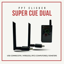 Super Cue Dual for 2 Laptops Intelligent PPT Clicker Smart Powerpoint Slide Changer Perfect Cue USB 100m Long Distance