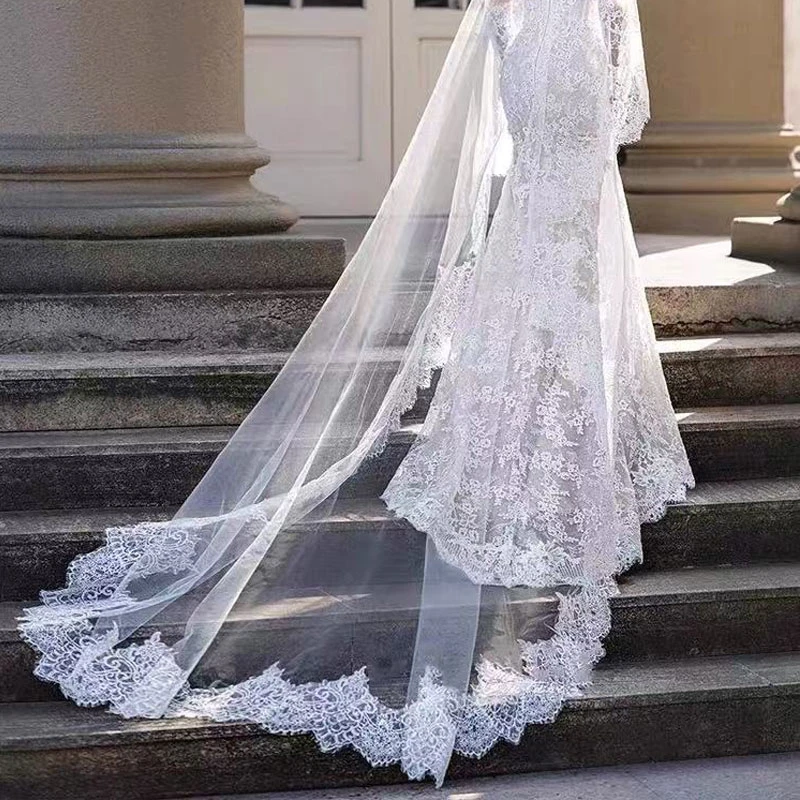 صور حقيقية 3M طبقة واحدة طرحة زفاف مع مشط لينة رمش الدانتيل حافة حجاب الزفاف زين كاتدرائية العروس أغطية الرأس مخصص #3