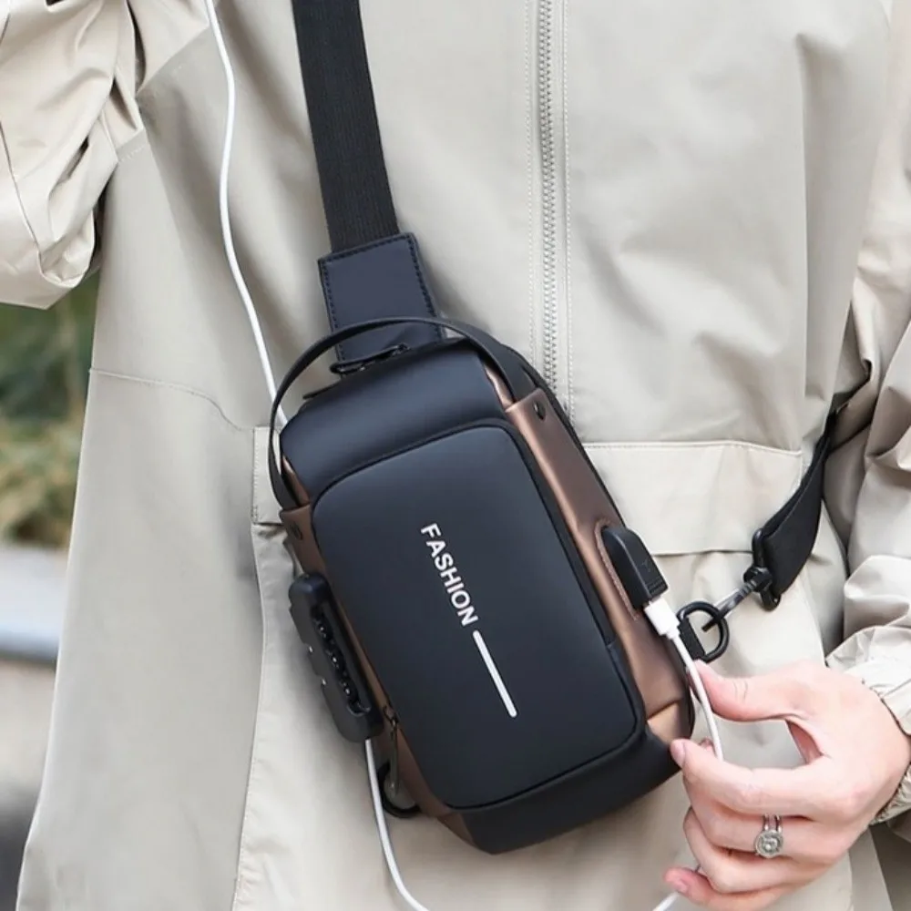 

Waterproof Password Biker Bag with USB Charging Adjustable Strap Men's Chest Bag Wear resistant Large Capacity