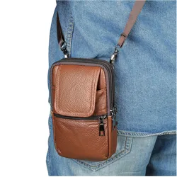 New Men's Shoulder Bag for Men Genuine Leather Crossbody Bags Mini Male Phone Bags Belts Flap Messenger Waist Fanny Pack