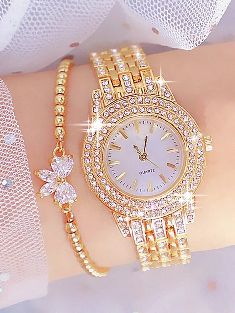 Reloj de pulsera de cuarzo con tachuelas de diamante para mujer, 2 piezas, Escala de uñas Real, conjunto de aleación