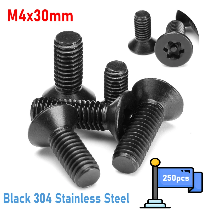 M4x30mm Black 304 Stainless Steel Torx Flat Countersunk Head with Column Pin Tamper Proof Security Bolt Screw