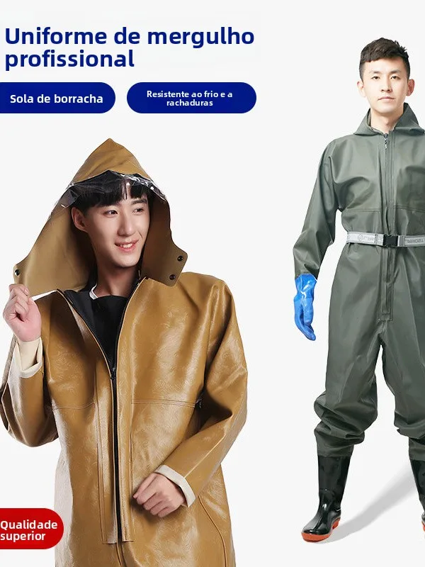 厚手の全身ウェーディングパンツ釣り用レインコート防水スーツ-大人男性用ロングpvcポリエステル繊維冬用釣り具