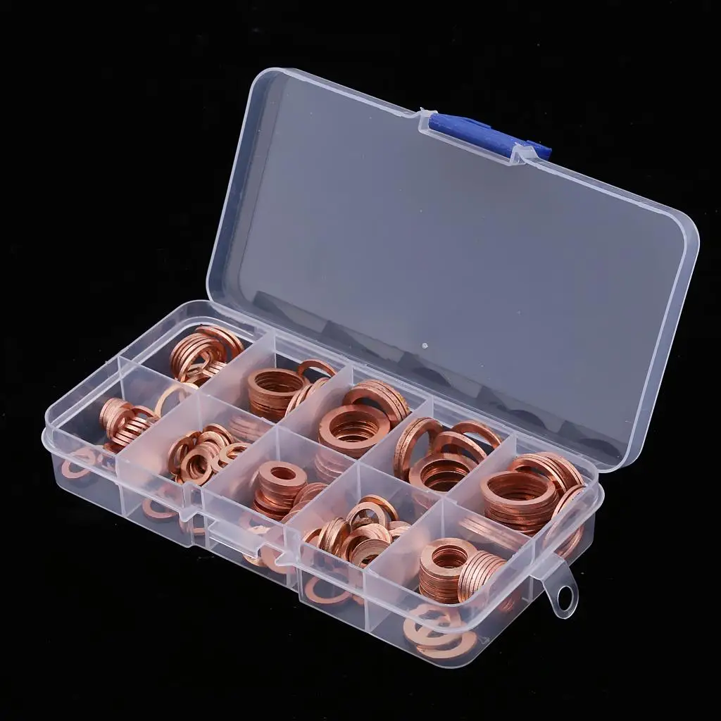 200pcs Oil Drain Plug Washer Seal Assortment Assorted with Box