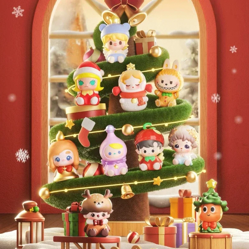 Pop Bean Christmas Party Series Мини-куклы Kawaii Аниме Фигурки Настольная модель Симпатичные Labubu Dimoo Sp Детская подарочная коллекция игрушек