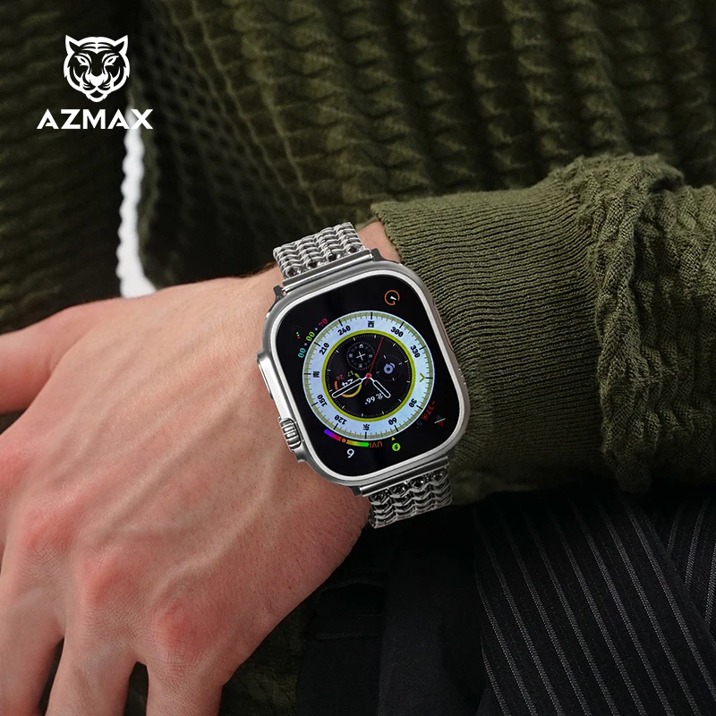 AZMAX Men's Hollow Stainless Steel Bracelet for Apple Watch Series S10 Watch Strap Accessory