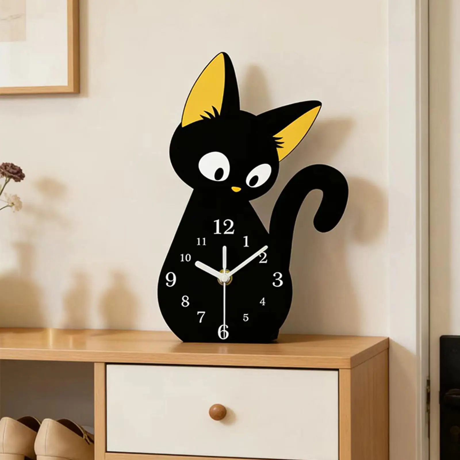 Cat Shaped Acrylic Desk Clock Quiet Non Ticking Nursery Analog Clock for Kids Room Home Decoration