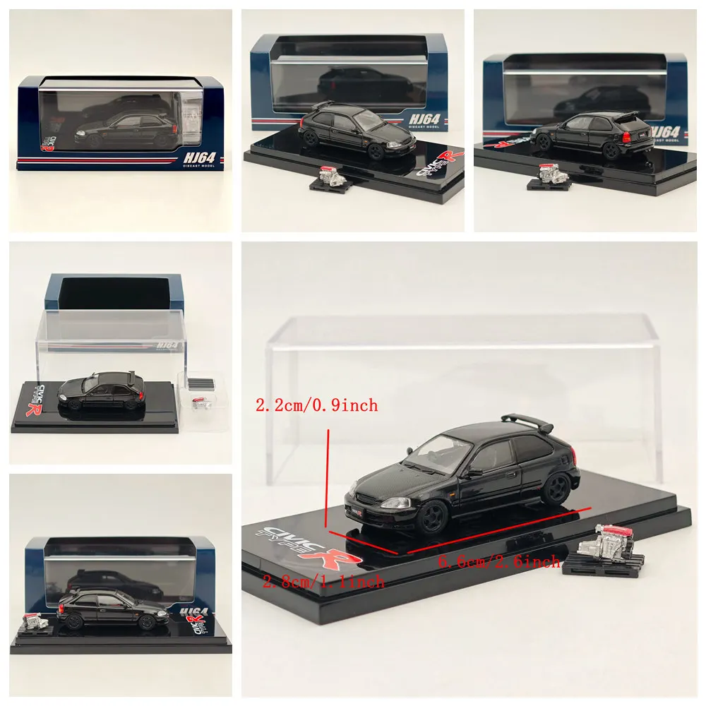 Hobby-Japão Diecast Model Car Collection, 1:64 CIVIC Type R EK9 1997, Custom Starlight Sunlight Championship ADVAN com Motor Diecast