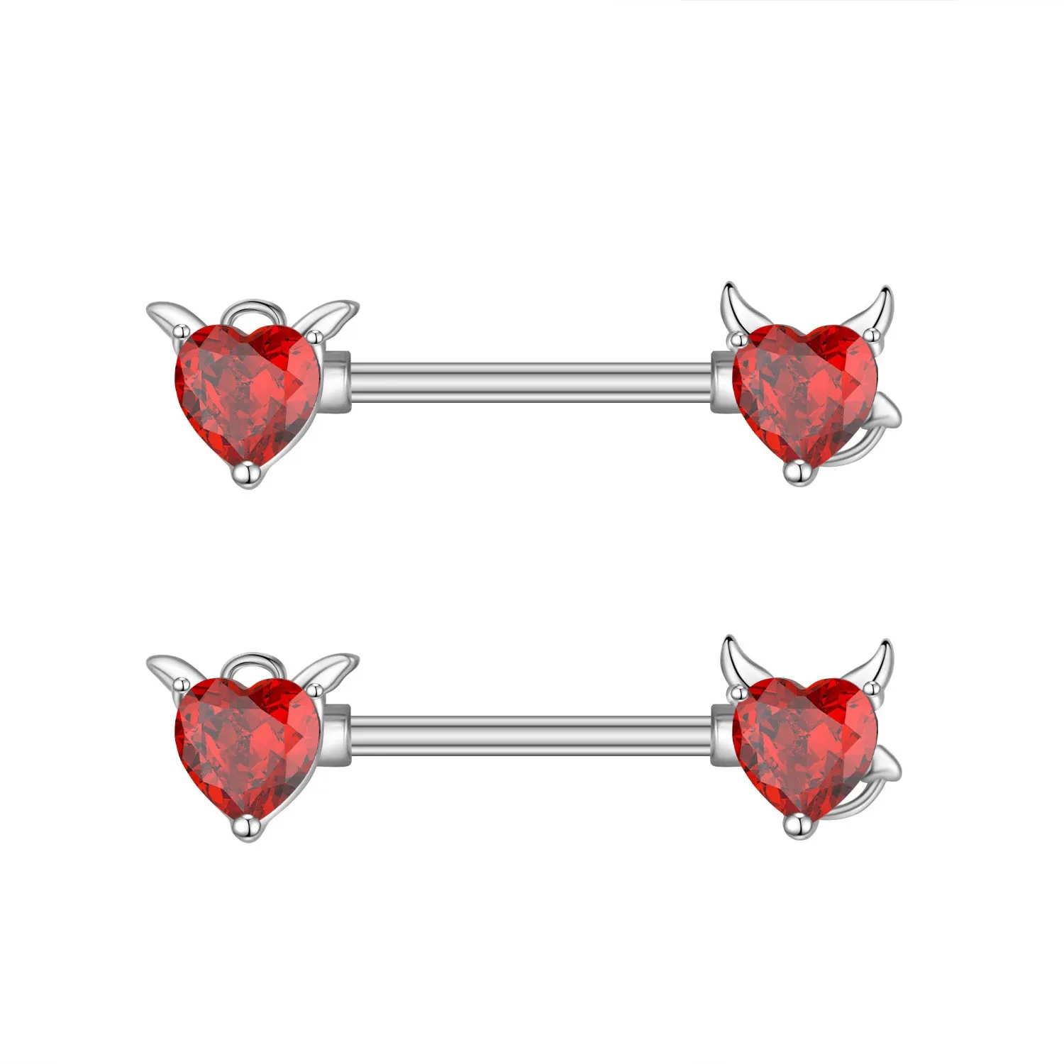 2pcs Red Crystals CZs Nipple Piercing Heart Barbell