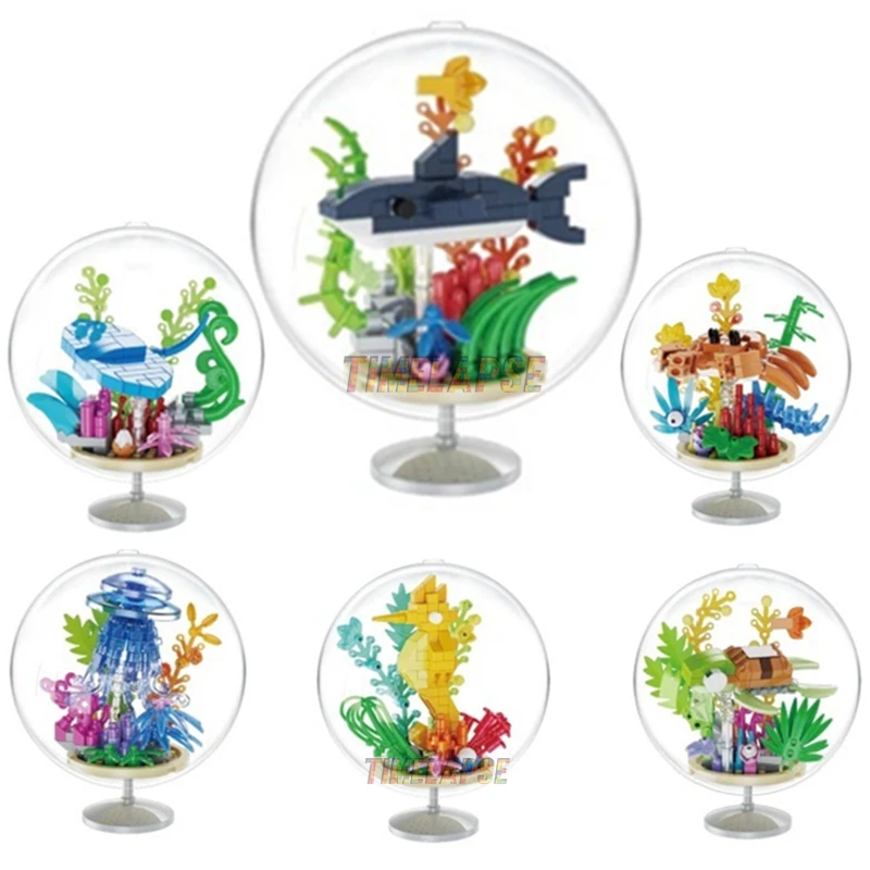 Pendentif océan boule transparente animaux marins tortues dauphins poisson poulpe blocs de construction Kit briques modèle enfants jouet enfants