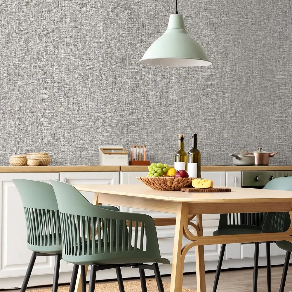 ورق جدران مزخرف من قماش العشب قابل للتقشير واللصق للخزائن، ورق حائط من الكتان الصناعي، سهل التركيب، لاصق يدوم طويلاً، 23.6