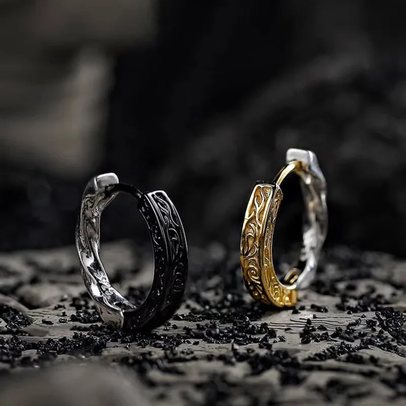 

New Arrival 925 Sterling Silver Texture Hoop Earrings For Women Hollow Out Grass Retro Trend Design Jewelry Gift Dropshipping