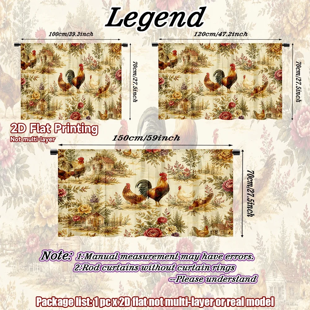 2D flat 1pc Country style Rustic Farm Roosters Digital printing modern minimalist window treatments in a natural style, making