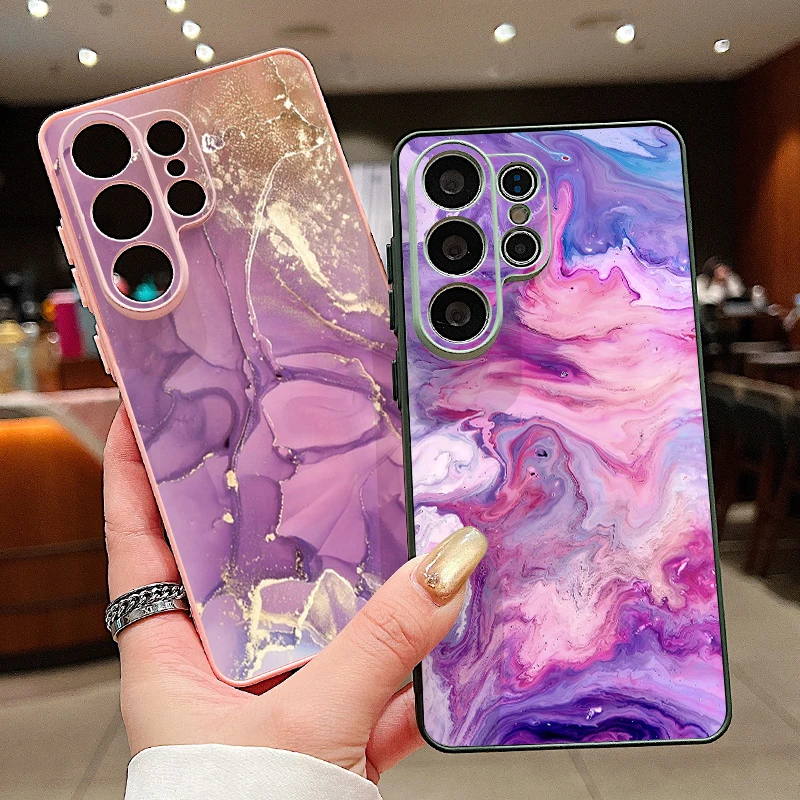 Lila Marmor Magnetische Handyhülle für Samsung Galaxy S26 S25 S24 S23 Ultra S25 FE A57 A17 A56 A37 A16 A55 A36 A55 Harte PC-Hülle