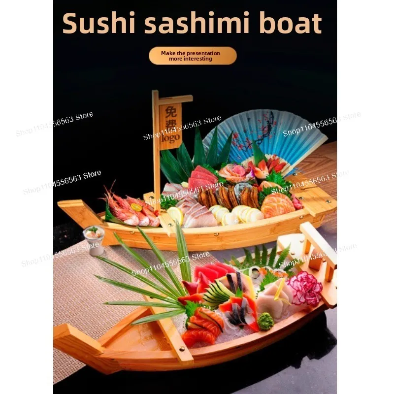 Wooden Sushi & Sashimi Boat, Bamboo Japanese Cuisine Platter for Dry Ice Application