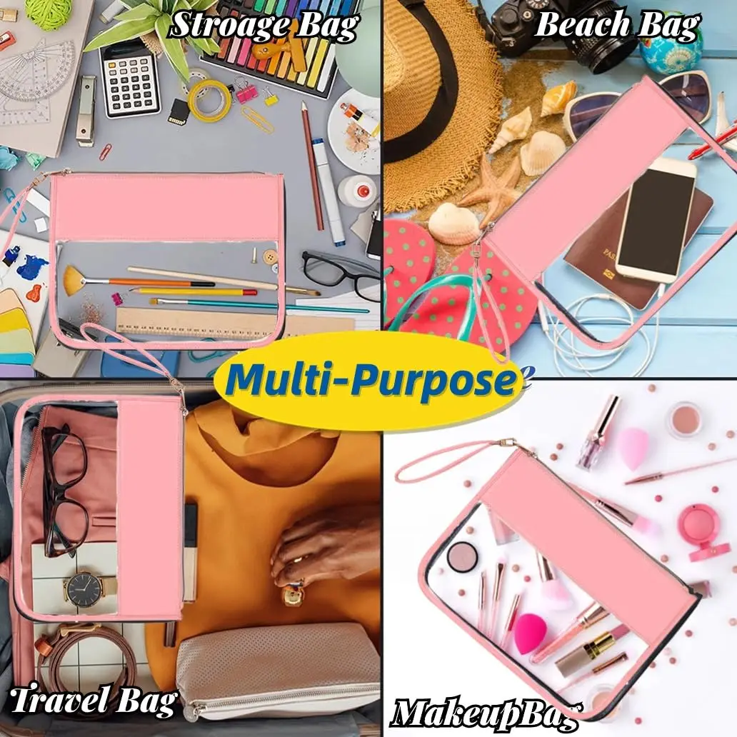 8PCS Clear Makeup Bags, Preppy Patch Clear Stuff Bag Snack Bag Stoney Clover Dupes Travel Makeup Bag with Zipper for Women