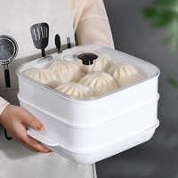 Single/Double Layer Plastic Food Steamer with Lid Microwave Oven Dumplings Rice Cooker Steaming Grid Tray Kitchen Accessories