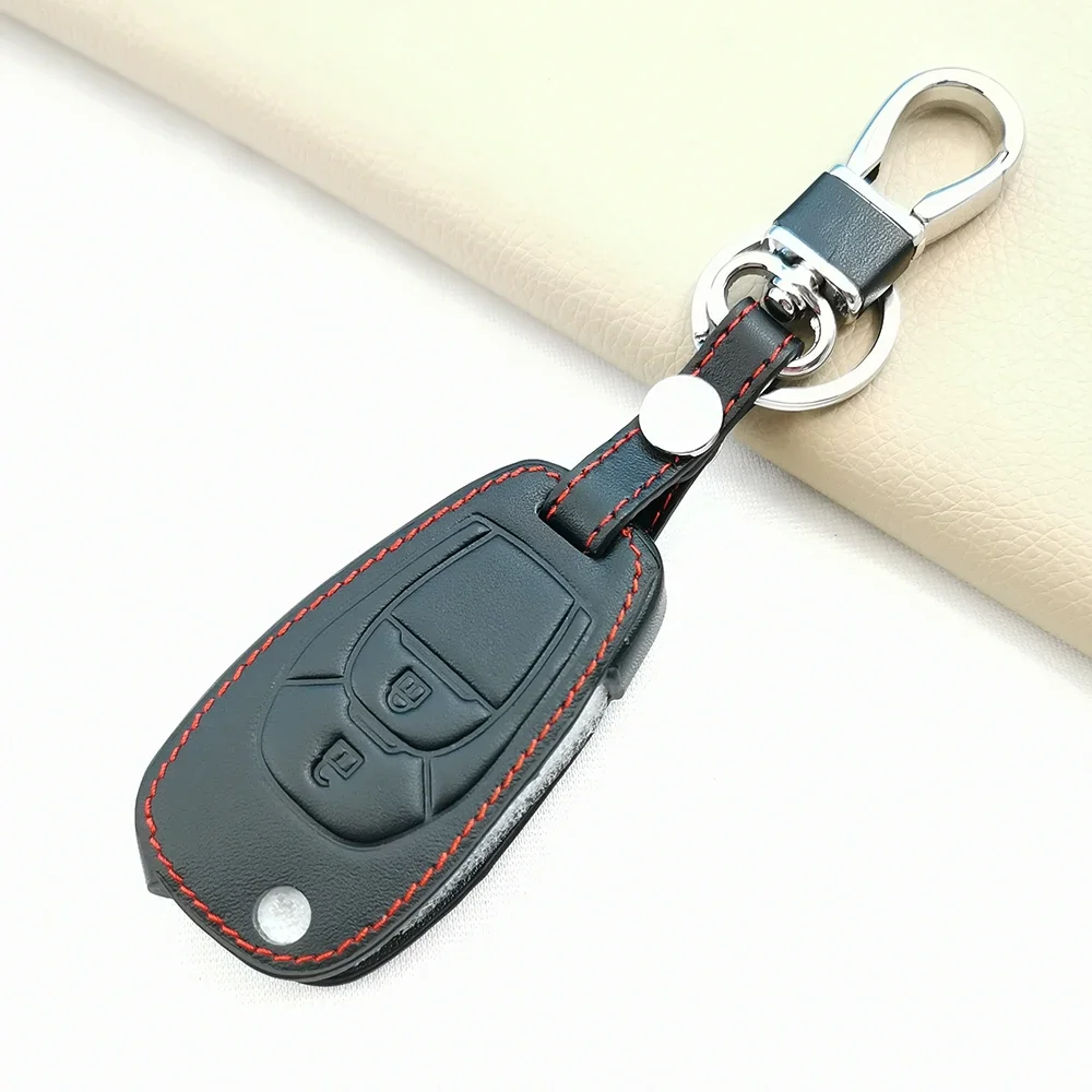 Funda de cuero para llave y tarjeta remota de coche, carcasa Fob para Chevrolet Chevy Cruze Blazer Monza Malibu Aveo Captiva Spark, 2 botones