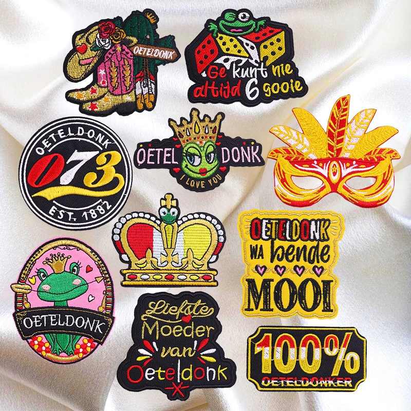 10PCS Set Netherland Oeteldonk Emblem Patch Iron On Embroidered Patches For Clothing DIY Carnival For Netherland Sew Badges