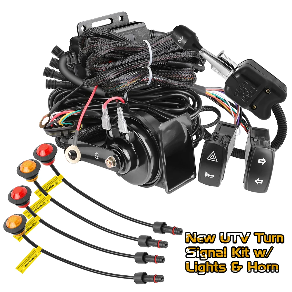 

No Hole For Polaris Ranger XP1000 UTV Turn Signal Kit w/ Horn Street Legal Column Turn Switch Universal Blinker Kit Pre-wire 12V