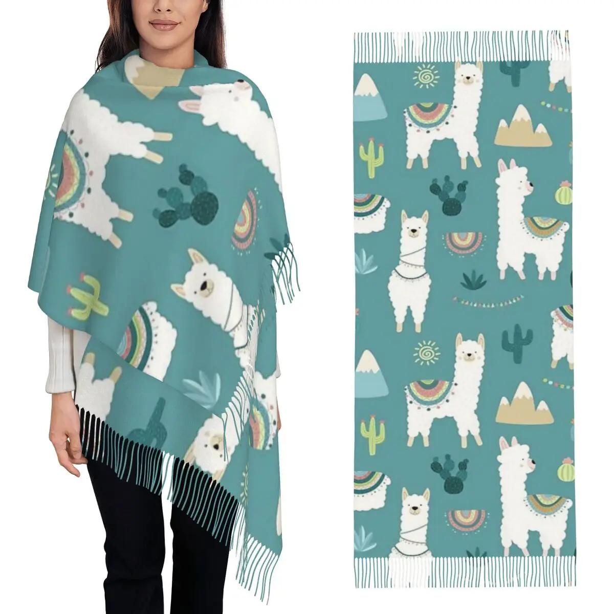 Llama Alpaca Animal Scarf Tassel Scarves Women Soft Warm Shawls and Wraps Long Fall Winter Shawl Wrap