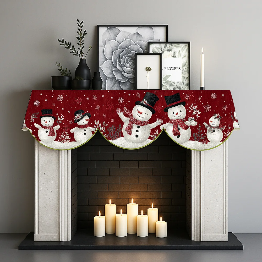 

1 X шарф для камина в рождественском стиле, дорожка для камина с узором снеговика и снежинки для праздничного украшения