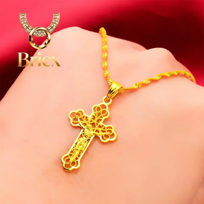 

Briex Jewelry Ins Vintage Gold Cross Necklace! 24K Gold AU999 Women's, Hollow Cross Carving + Matte Antique, Stacking Religious