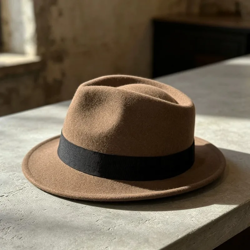 100% Australian Wool Vintage Fedora Hat Light Coffee Handmade British Felt Hat 4.5cm Brim 12cm Crown Casual Gentleman Hat