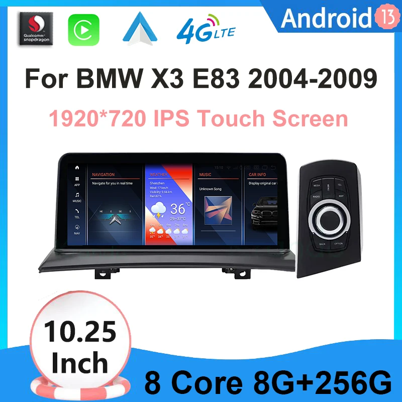 

GPS Navigation Screen For Bmw X3 E83 8G 256G Qualcomm 12.5 Inch ID8 Car Video Multimedia Player Android13 Carplay Auto WIFI 4G