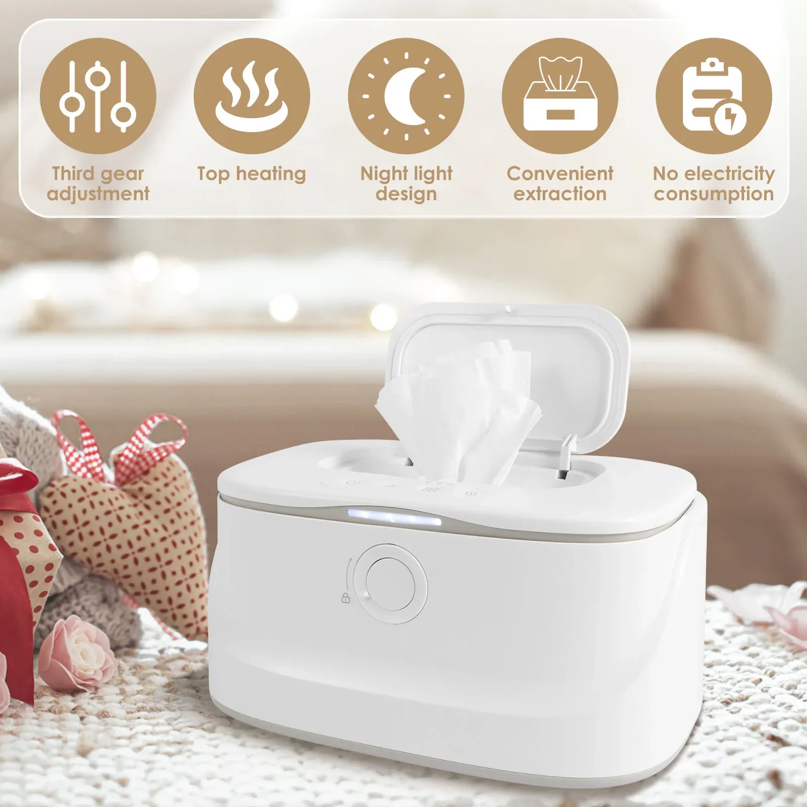 Baby Wet Wipe Heater Warmer 3 Adjustable Temperature Diaper Wipe Dispenser Portable USB Baby Diaper Napkin Heating Box Home/Car