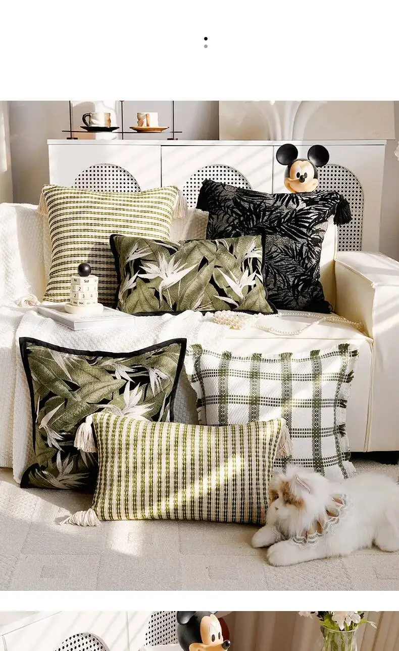 Nordische bestickte Boho-Chenille-Kissenbezüge mit Blumenmuster, Frühlingsblättern und Pflanzenmotiven, dekorative Kissenhüllen für Sofa, Bett und Heimdekoration – Detail 8