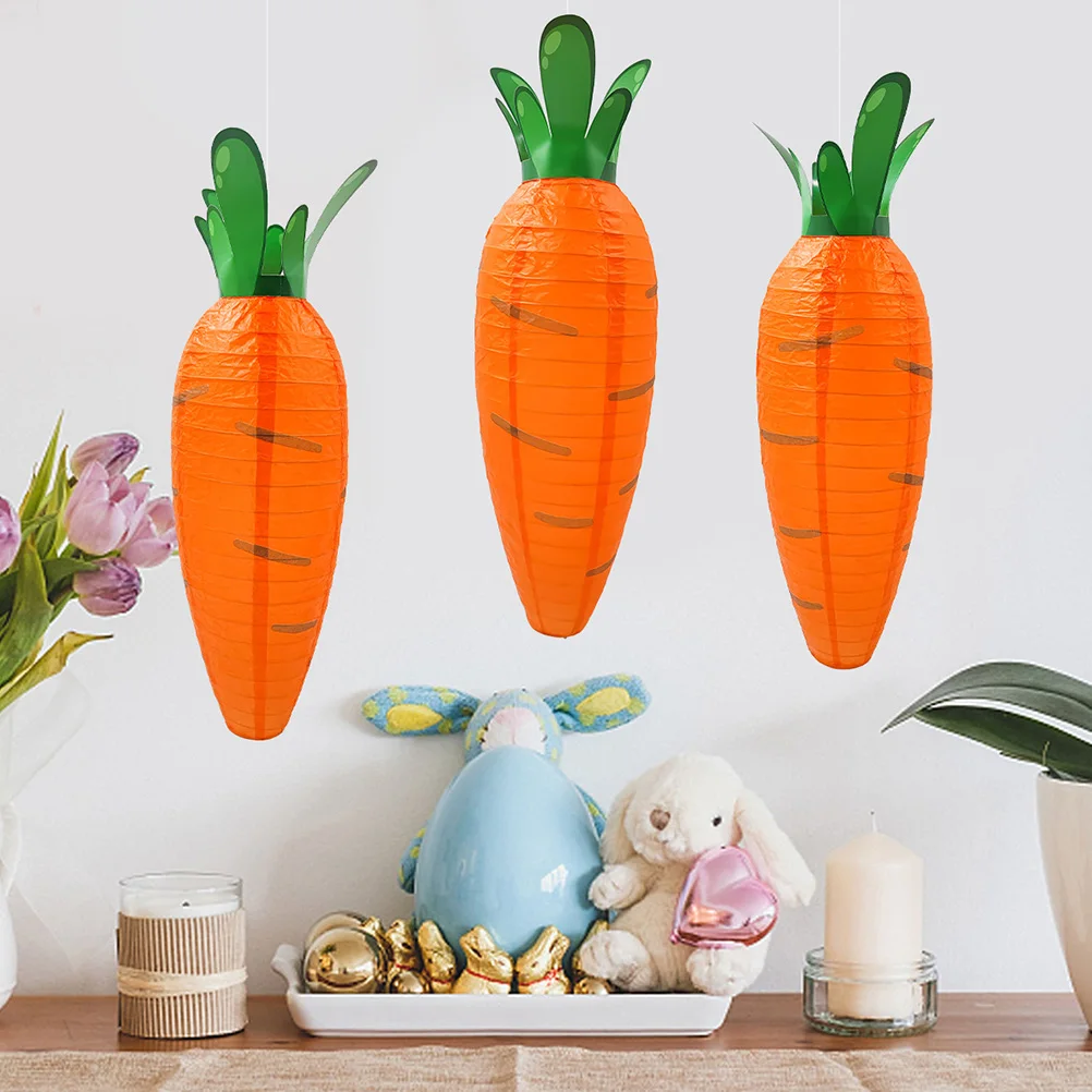

4pcs Carrot Paper Lanterns Holiday Decorative Hanging Festival Celebration Pattern Kids Garden PartyFood Vegetable