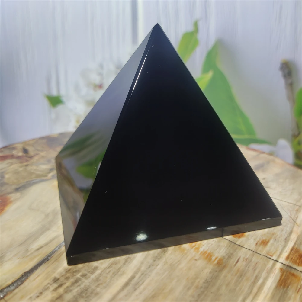 Natural Original Stone Polishing Black Obsidian Pyramid Triangled Crystal Reiki Energy Mineral Specimen Home Decoration