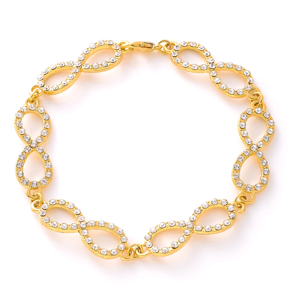 

New White CZ Cross Number 8 21cm Gold Plated Charm Anklet Bracelets Ethiopia Africa USA For Man Women Jewelry Wedding Party Gift