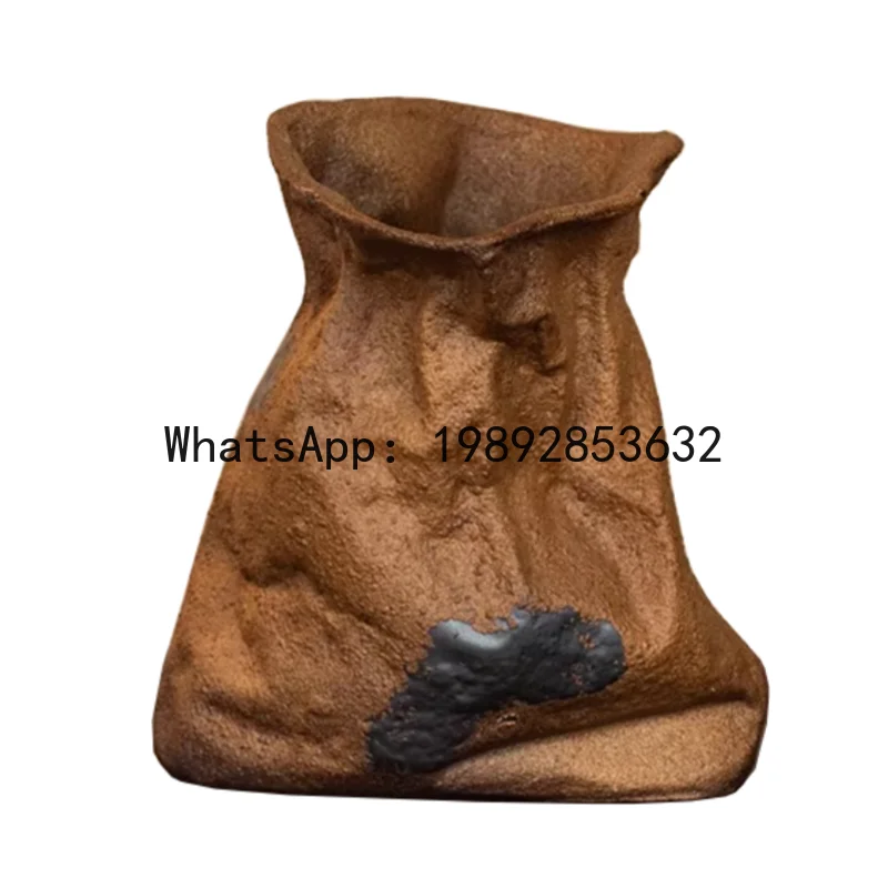 Ceramic Vase Irregularly Wrinkled Cloth Bag Abstract Flower Pot Floral Arrangement Accessories Flowerpot Vases Home Decoration