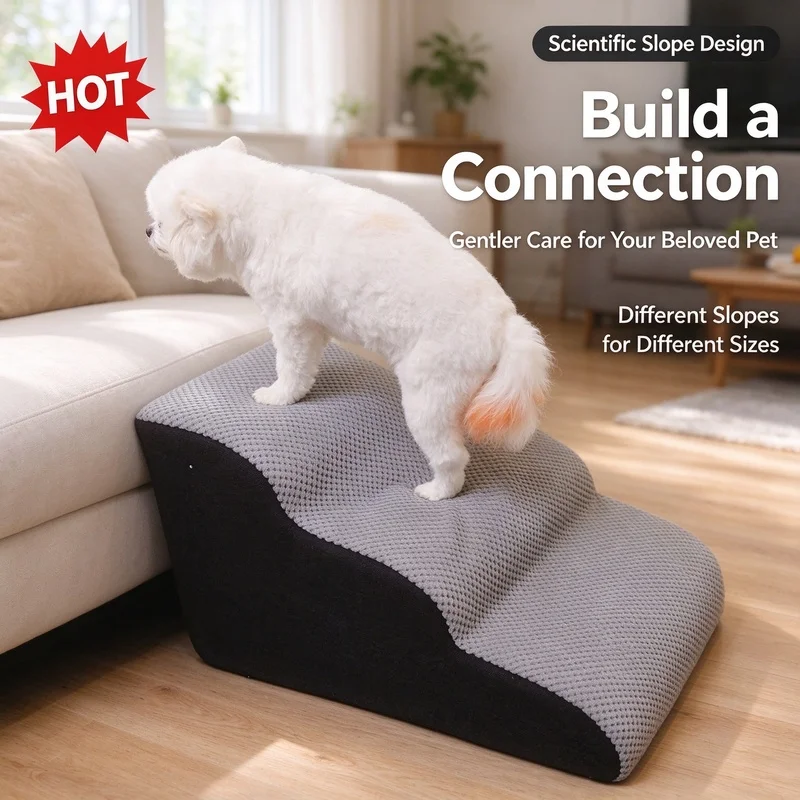 2/3 Steps Non-Slip Dog Pet Stairs, High Density Foam Ramp for Older Pets, Sofa Bed Climbing Helper