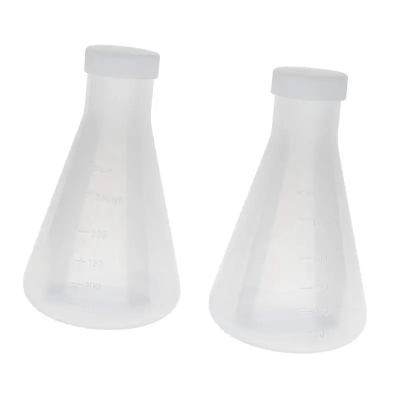 Stylish-3X Laboratory Graduated Plastic Conical Erlenmeyer Flask, Measurable, Smooth Thick Wall, Two Bottles Of 250Ml