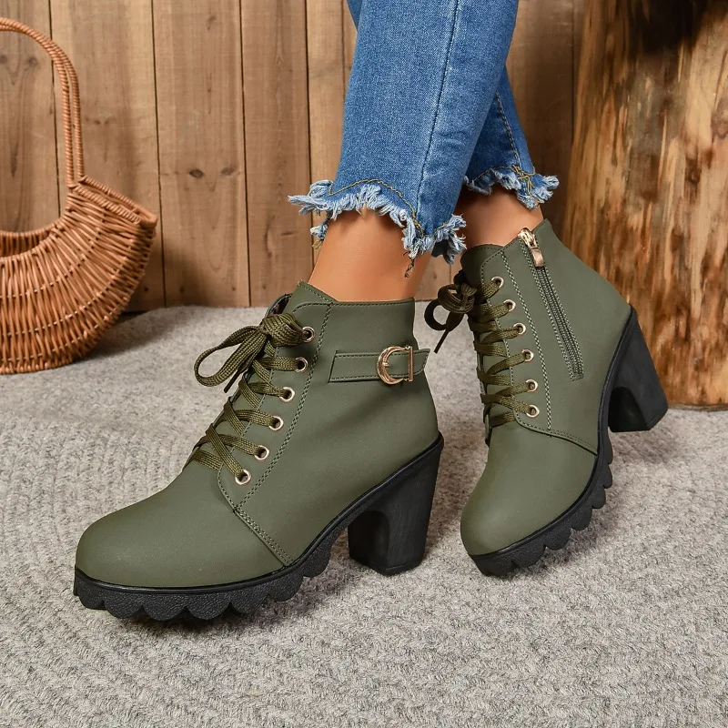 2024Women High Heel Ankle Boots Autumn Winter Booties Woman Fashion New Lady Shoes Brown Black Short Boot Female Botas De Mujer