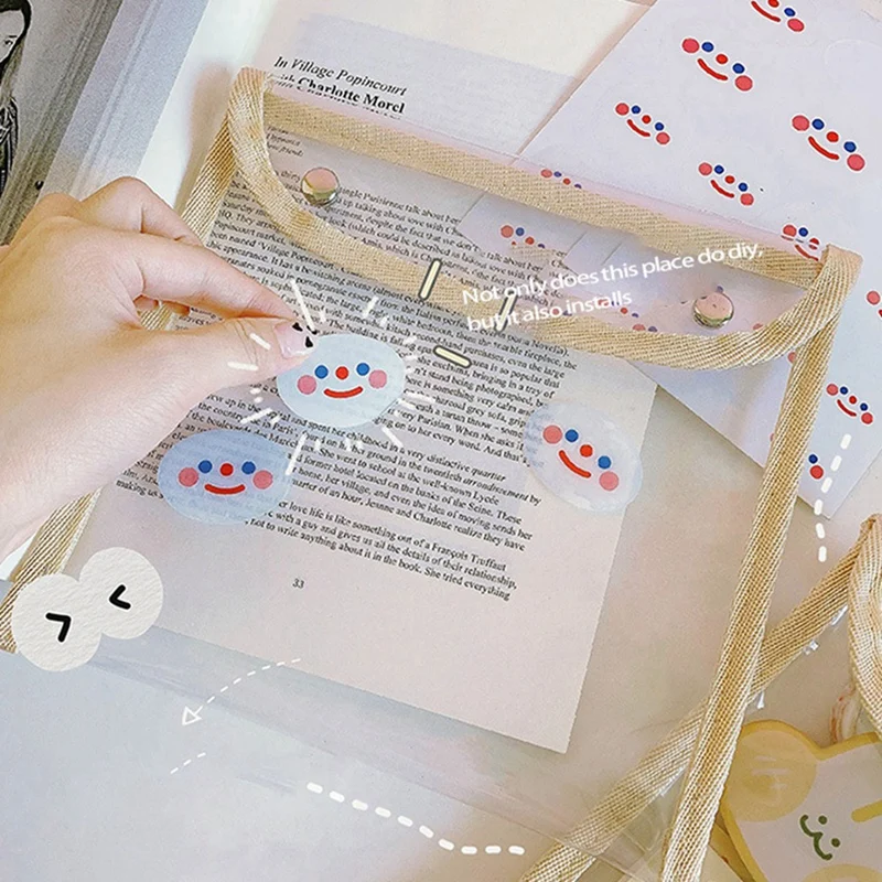 A34M-PVC Snap Button Bag Pencil Case Test Paper Stationery Storage Bag Large Capacity Waterproof Transparent Document Bag