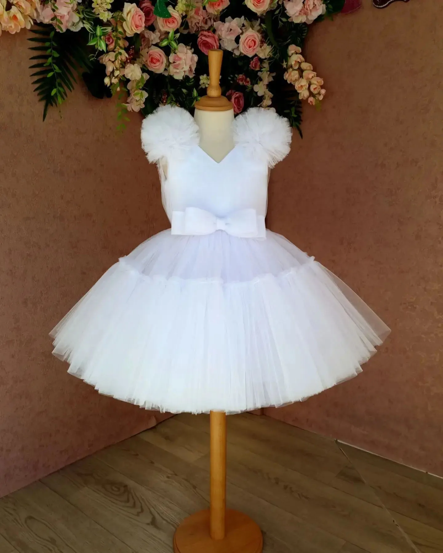 Lovely White Tulle Puffy Sleeveless With Bow Flower Girl Dress For Wedding  Birthday Party Princess First Communion Ball Gowns