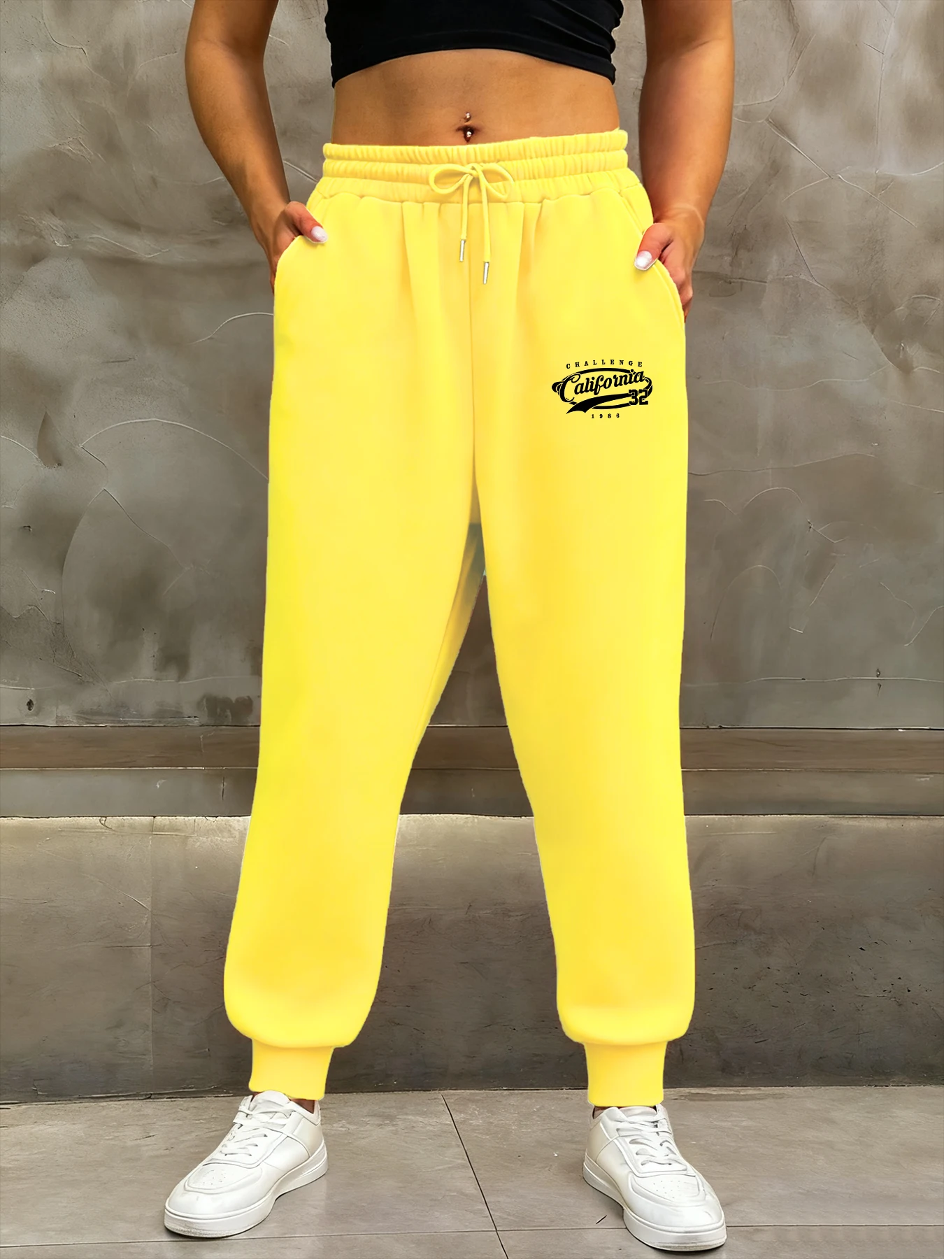 تحدي كاليفورنيا عدد 32 1986 طباعة المرأة الرياضة Sweatpant عادية الشارع بانت الصوف الركض Britches مريح الخريف بنطلون