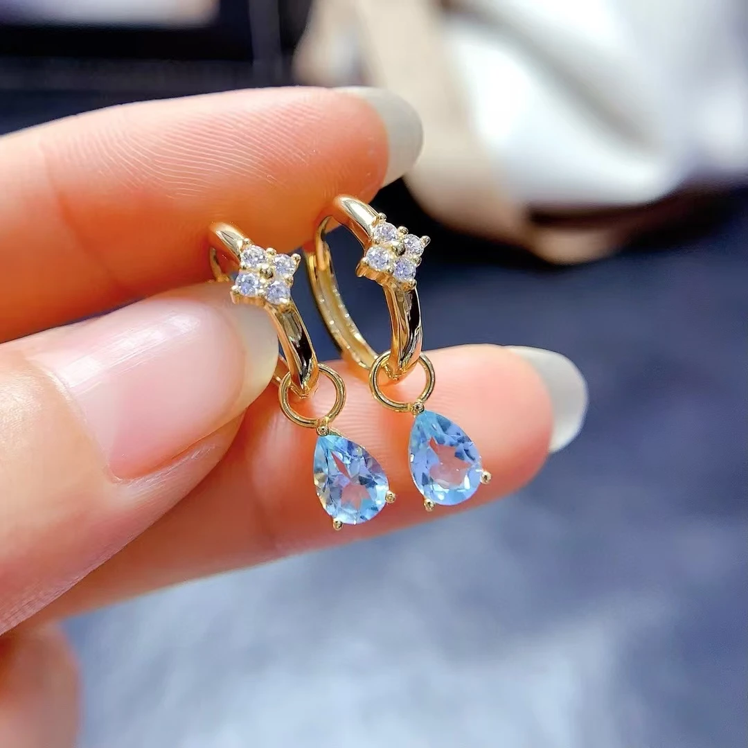 

sky blue topaz gemstone dangling earrings for beauty jewelry fine ornament hook earring natural gem girl birthday party gift