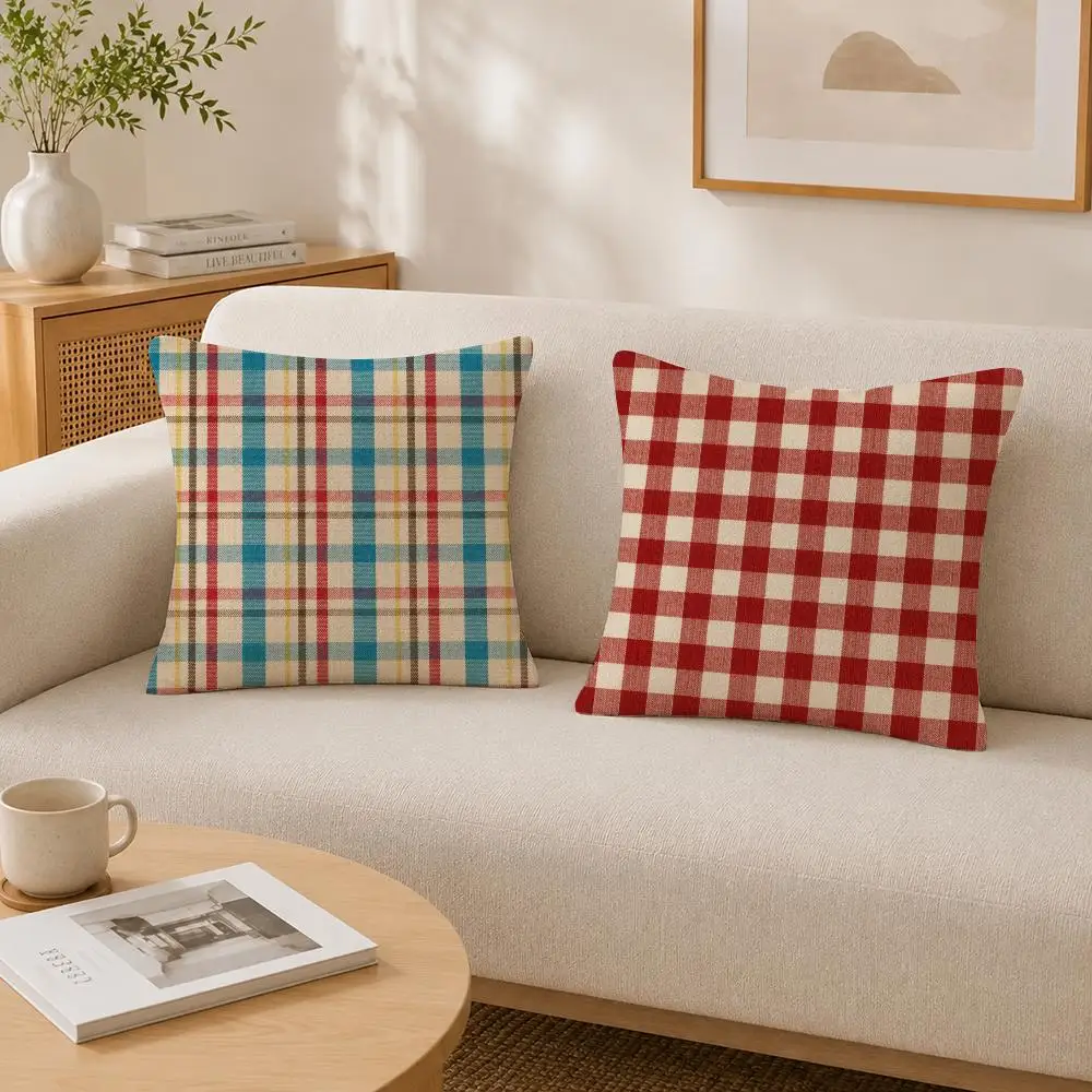 Pattern Gingham Cushion Cover Soft Fluffy Short Plush  Pillow Case Throw Decorative Cushion Covers for Sofa Bedroom Home Decor
