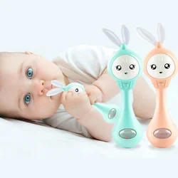 Baby Music Flashing Rattle Toys Rabbit Teether Hand Bells Mobile Infant Stop Weep Tear Rattles Newborn Early Educational Toy 18M